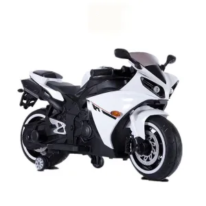 12V BIG White R1 Kids Children Bike – Battery Operated Ride On Bike With LED Lights and Wheel lights