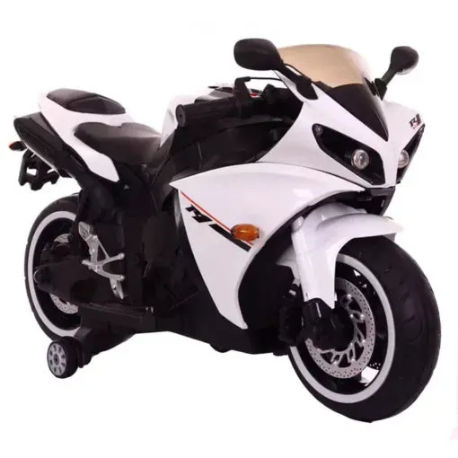 12V BIG White R1 Kids Children Bike – Battery Operated Ride On Bike With LED Lights and Wheel lights