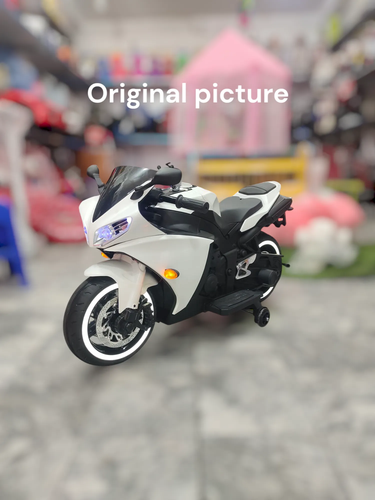 12V BIG White R1 Kids Children Bike – Battery Operated Ride On Bike With LED Lights and Wheel lights