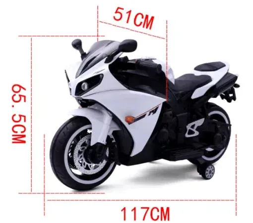 12V BIG White R1 Kids Children Bike – Battery Operated Ride On Bike With LED Lights and Wheel lights
