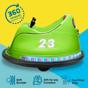 12V Kids Electric Ride On Bumper Car 360° Spin 2 Speed Remote Control Bluetooth Music DIY Race Stickers Safe & Fun Play Vehicle (Green)