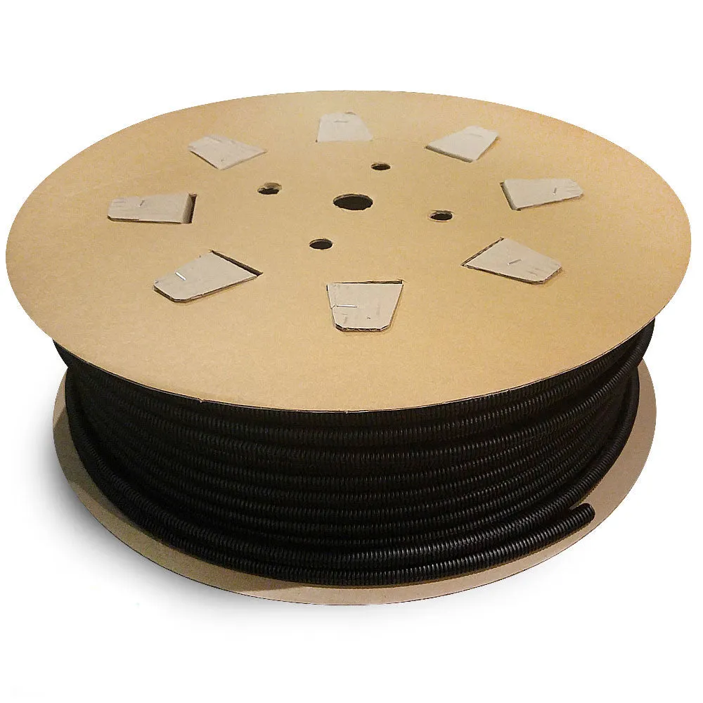 16mm x 30mtr Black Split Loom Conduit Wire Corrugated Harnessing Tubing (30m Roll)