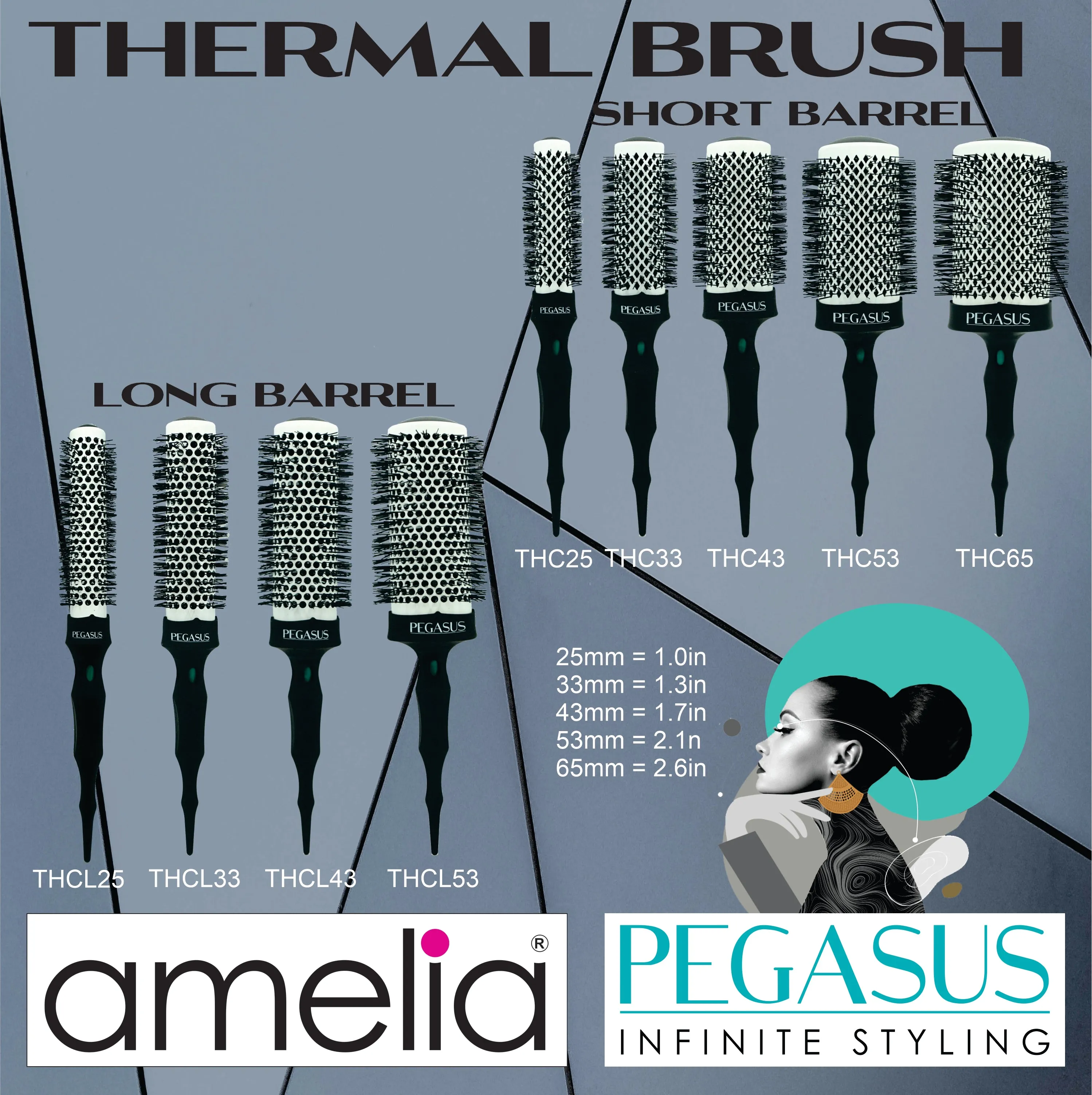 25mm (1in), Thermal Long (5") Barrel Brush with Sectioning End, Pegasus THCL25