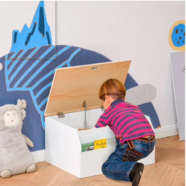 3-in-1 Montessori Toy Box, Bookshelf & Seat with Child Safety Hinge | White | 58L x 43W x 30H cm