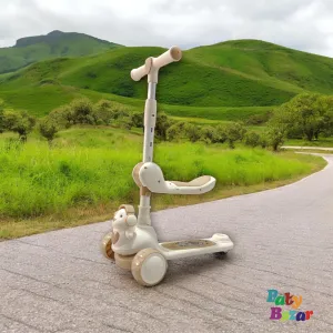 3-Wheel Foldable Kids Scooter with LED Light Up Wheels – Off White With Light Beige Color