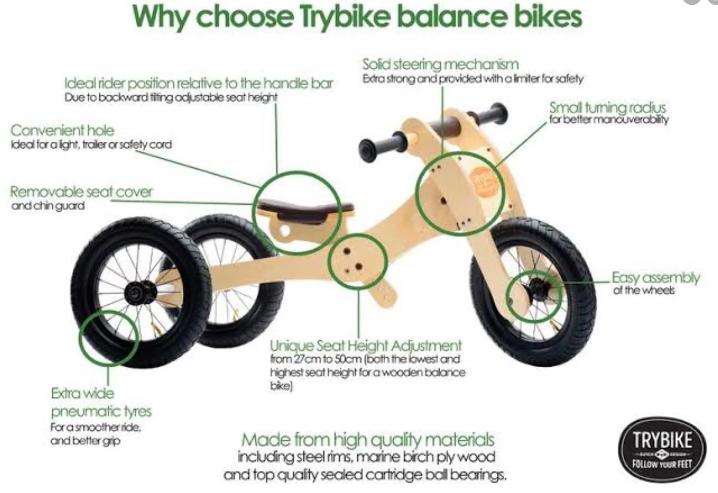 4 in 1 Wooden Trybike - Brown