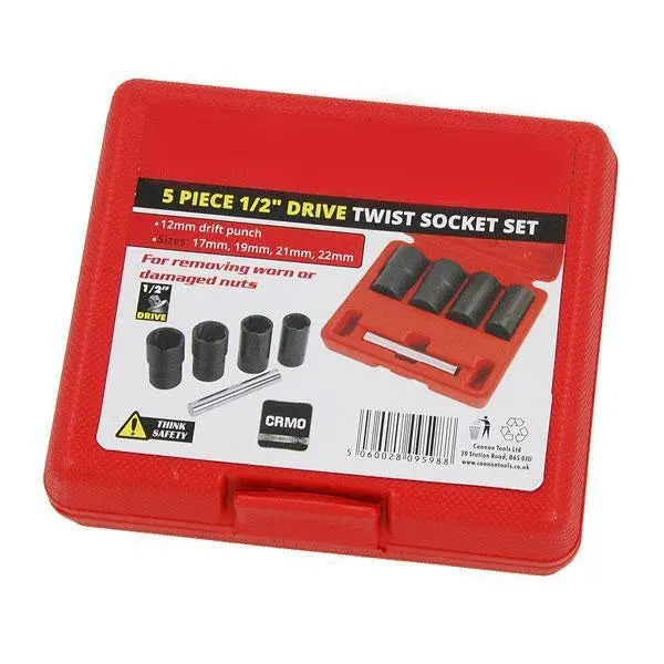 4pc Locking Wheel Nut Removers Grip & Twist Sockets Damaged Rounded Bolt 17-22mm