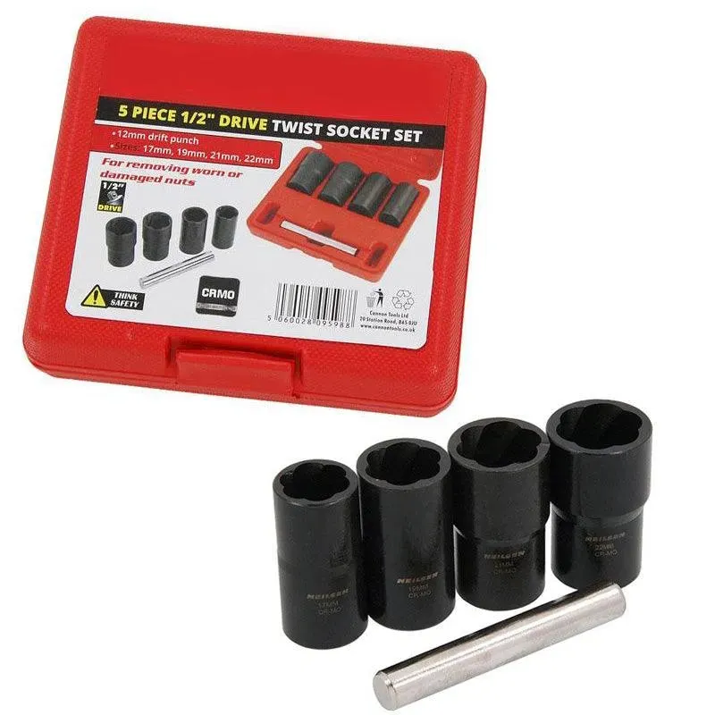 4pc Locking Wheel Nut Removers Grip & Twist Sockets Damaged Rounded Bolt 17-22mm