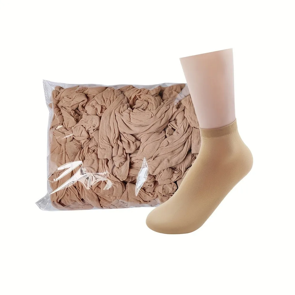 50pcs Disposable Nylon Slip-On Socks - Tan, Smooth Knit, Perfect for Travel, Guests & Everyday Use