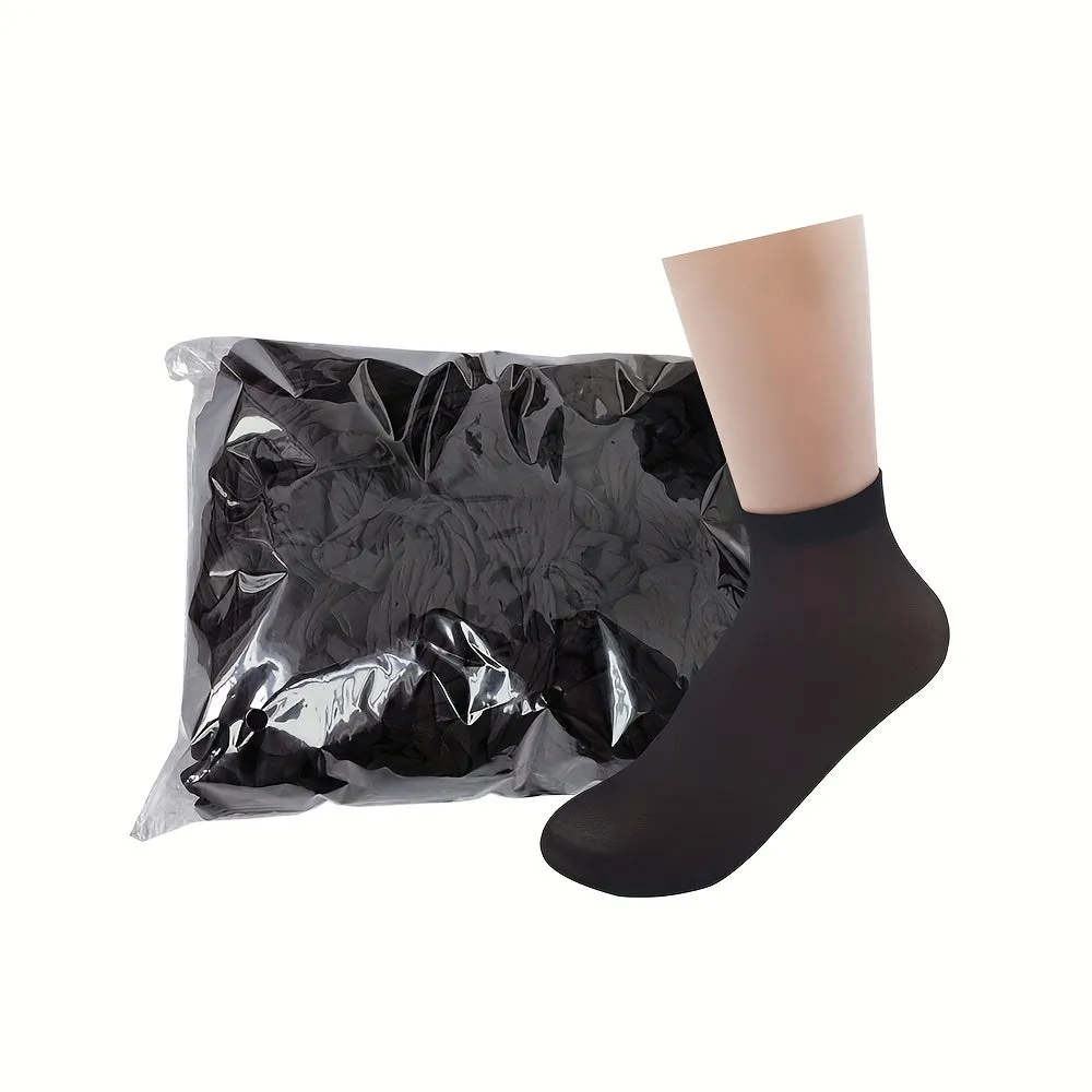 50pcs Disposable Nylon Slip-On Socks - Tan, Smooth Knit, Perfect for Travel, Guests & Everyday Use