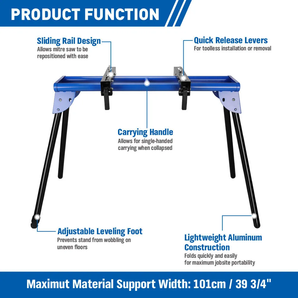 51" Miter Saw Stand with Sliding Rail and One-Piece Mounting Brackets - Lightweight & Portable