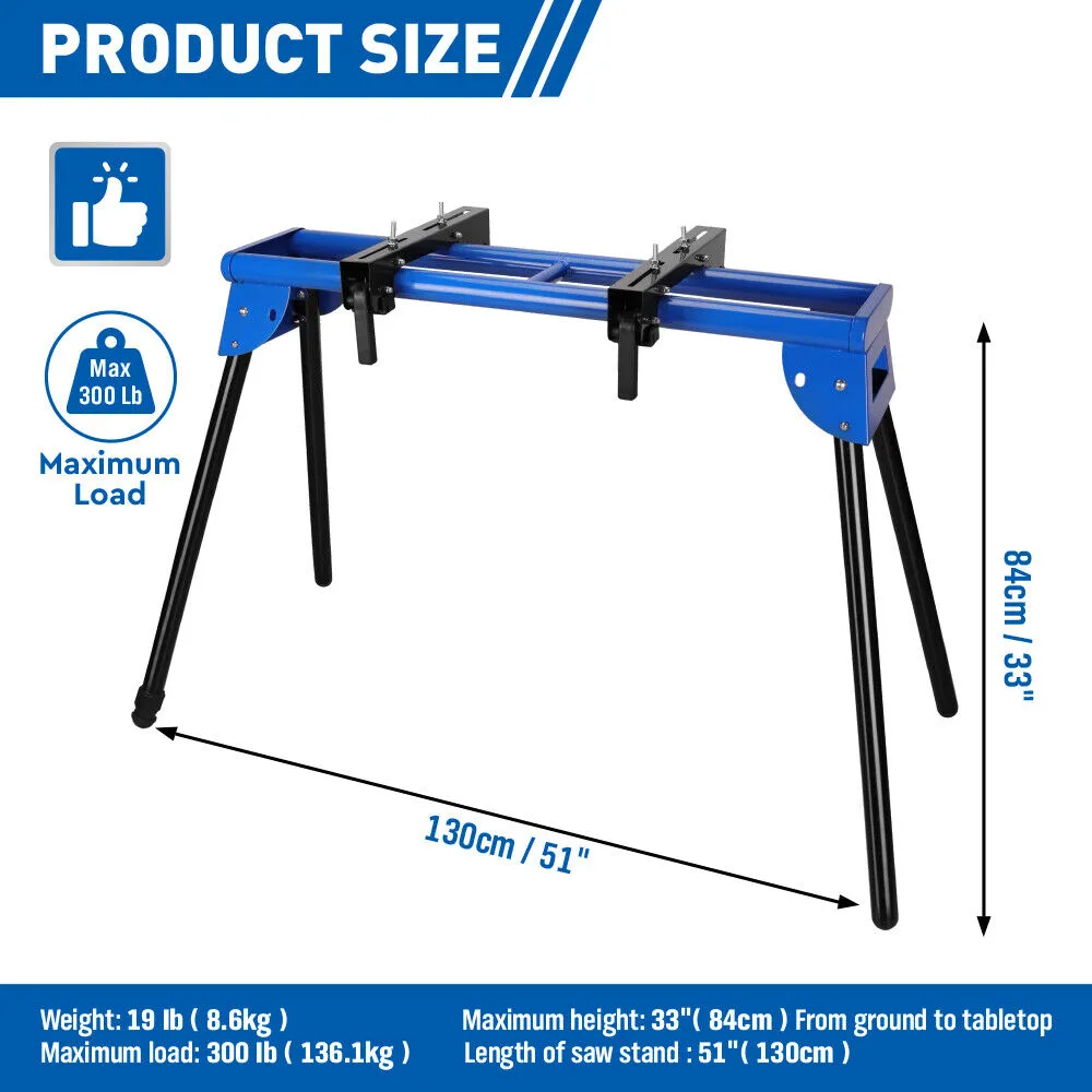 51" Miter Saw Stand with Sliding Rail and One-Piece Mounting Brackets - Lightweight & Portable