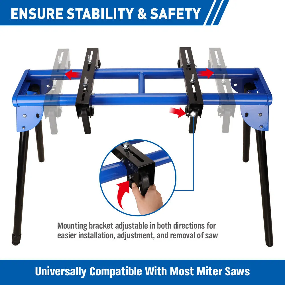 51" Miter Saw Stand with Sliding Rail and One-Piece Mounting Brackets - Lightweight & Portable