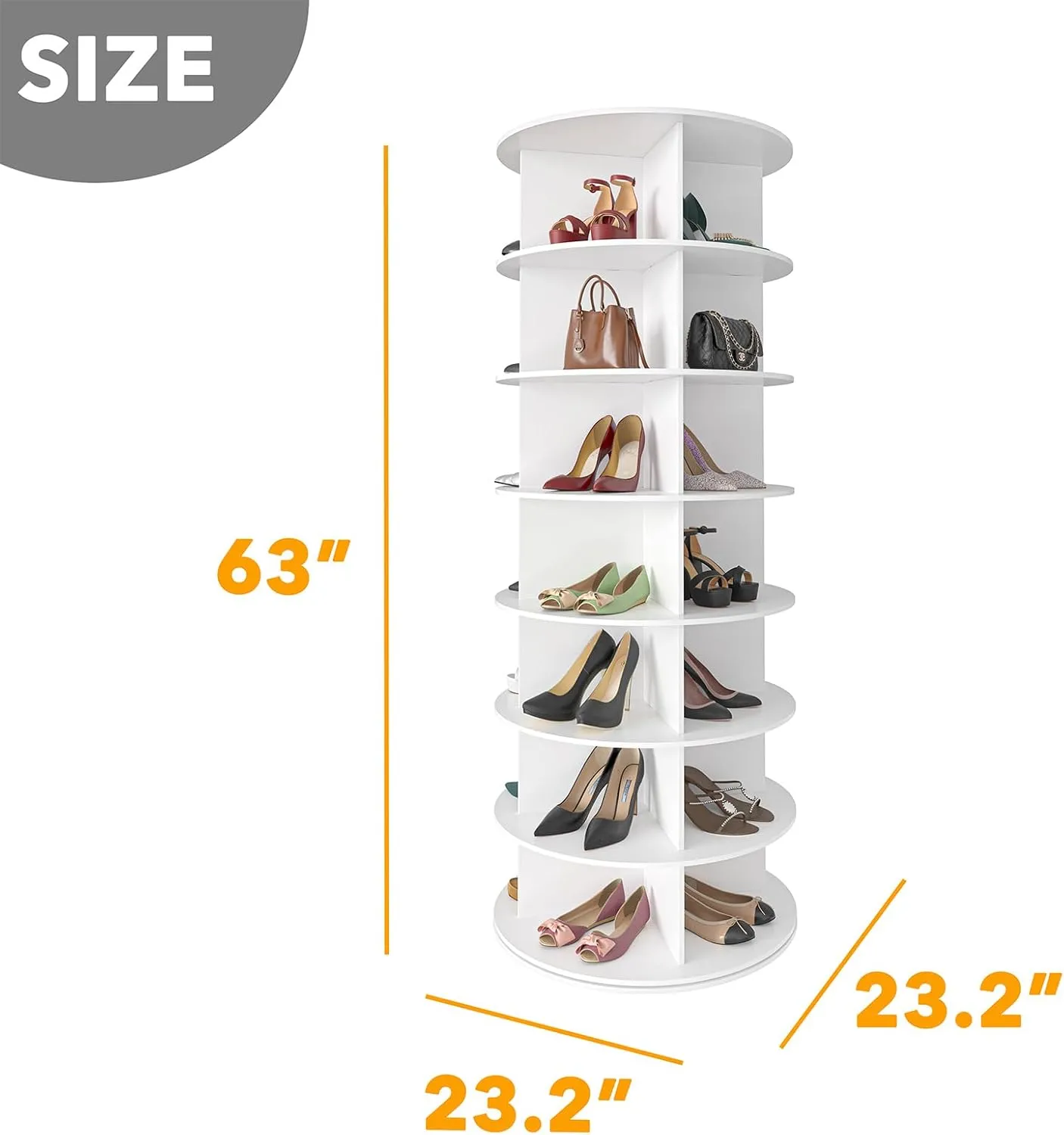 7 Tier Rotating Shoe Rack Tower Revolving 360 Storage Round Carousel with Spinning Shoe Display, Vertical Handbag for Organized Storage
