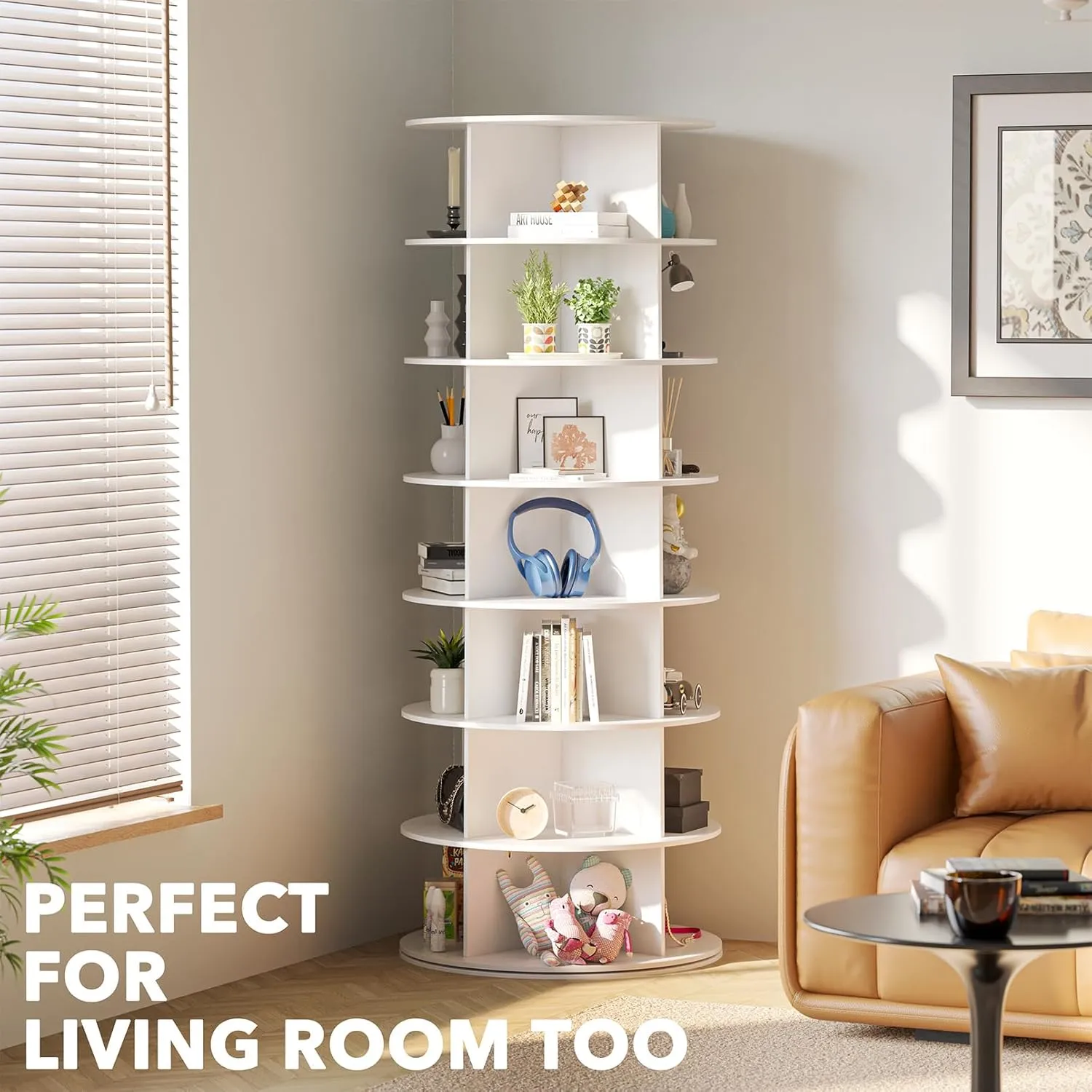 7 Tier Rotating Shoe Rack Tower Revolving 360 Storage Round Carousel with Spinning Shoe Display, Vertical Handbag for Organized Storage