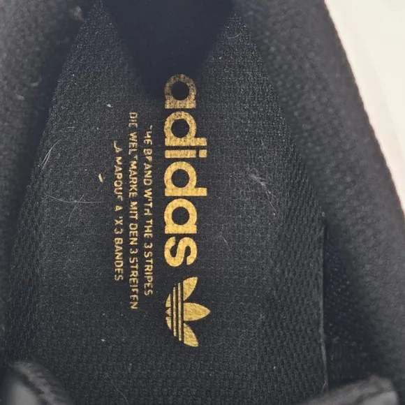 ADIDAS Superstar Black on Black Gold Logo Size 6
