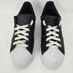 ADIDAS Superstar Black on Black Gold Logo Size 6