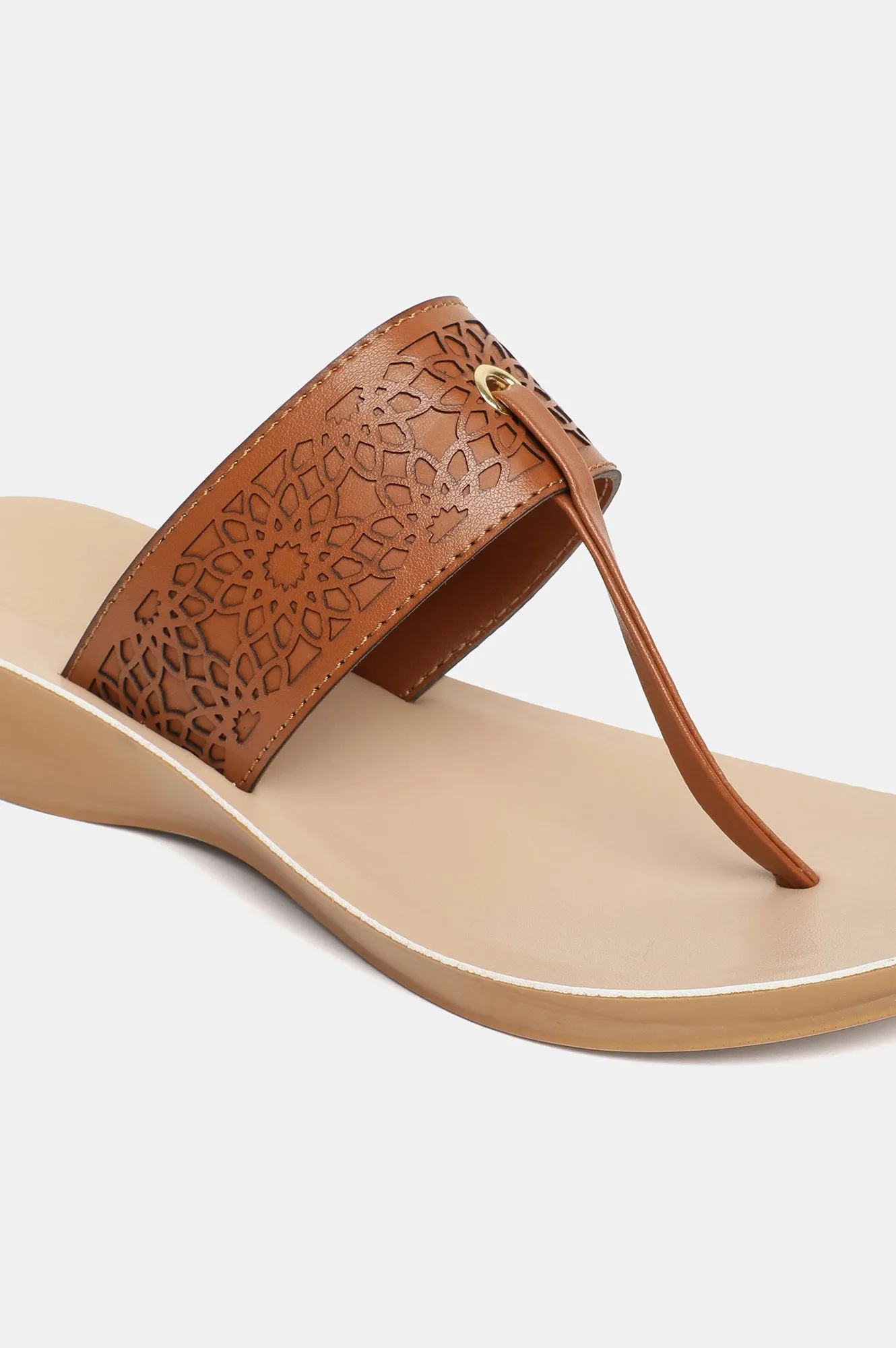 Aurelia Tan Laser Cut Almond Toe Wedge-Zcynthia