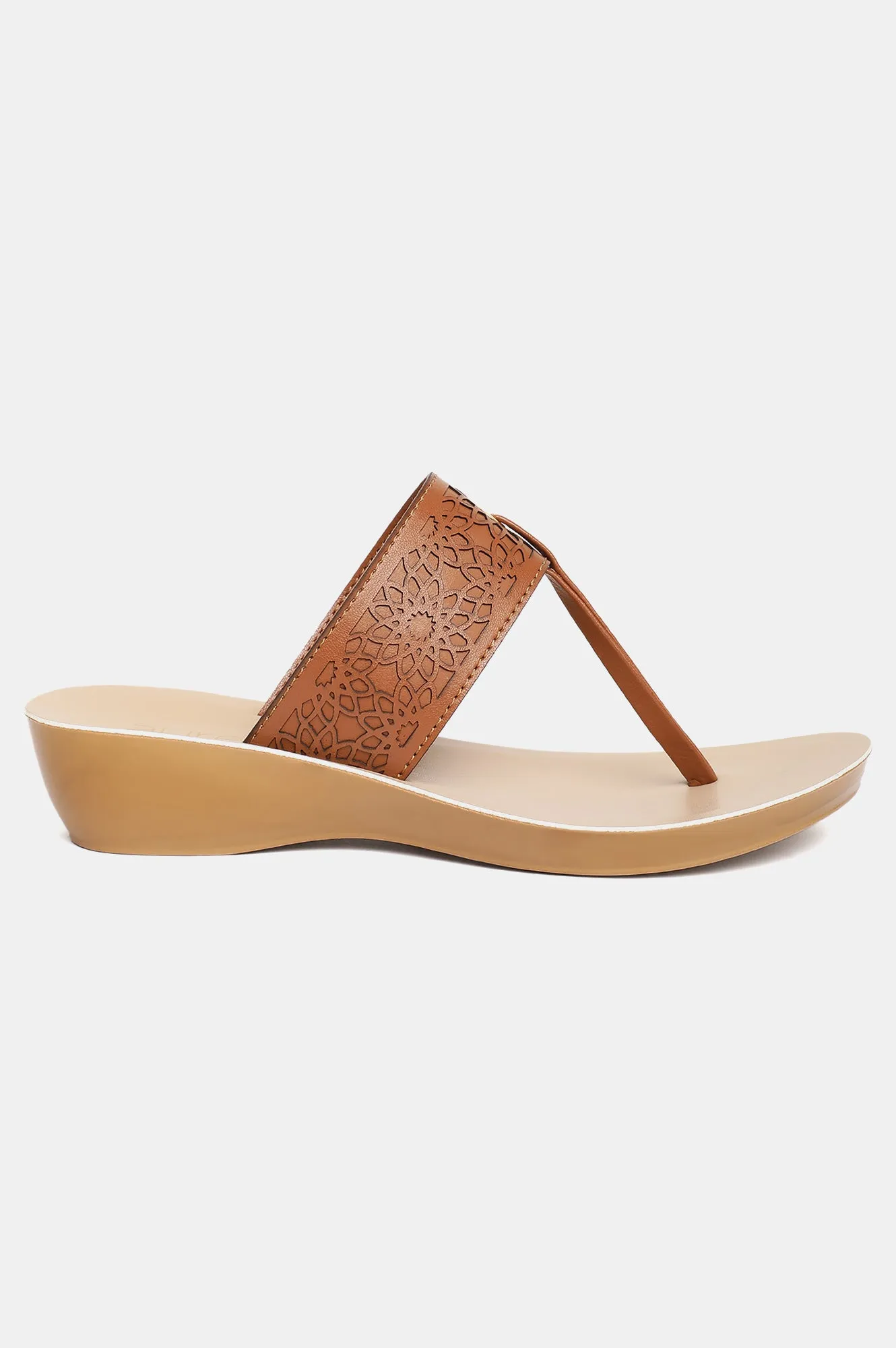 Aurelia Tan Laser Cut Almond Toe Wedge-Zcynthia