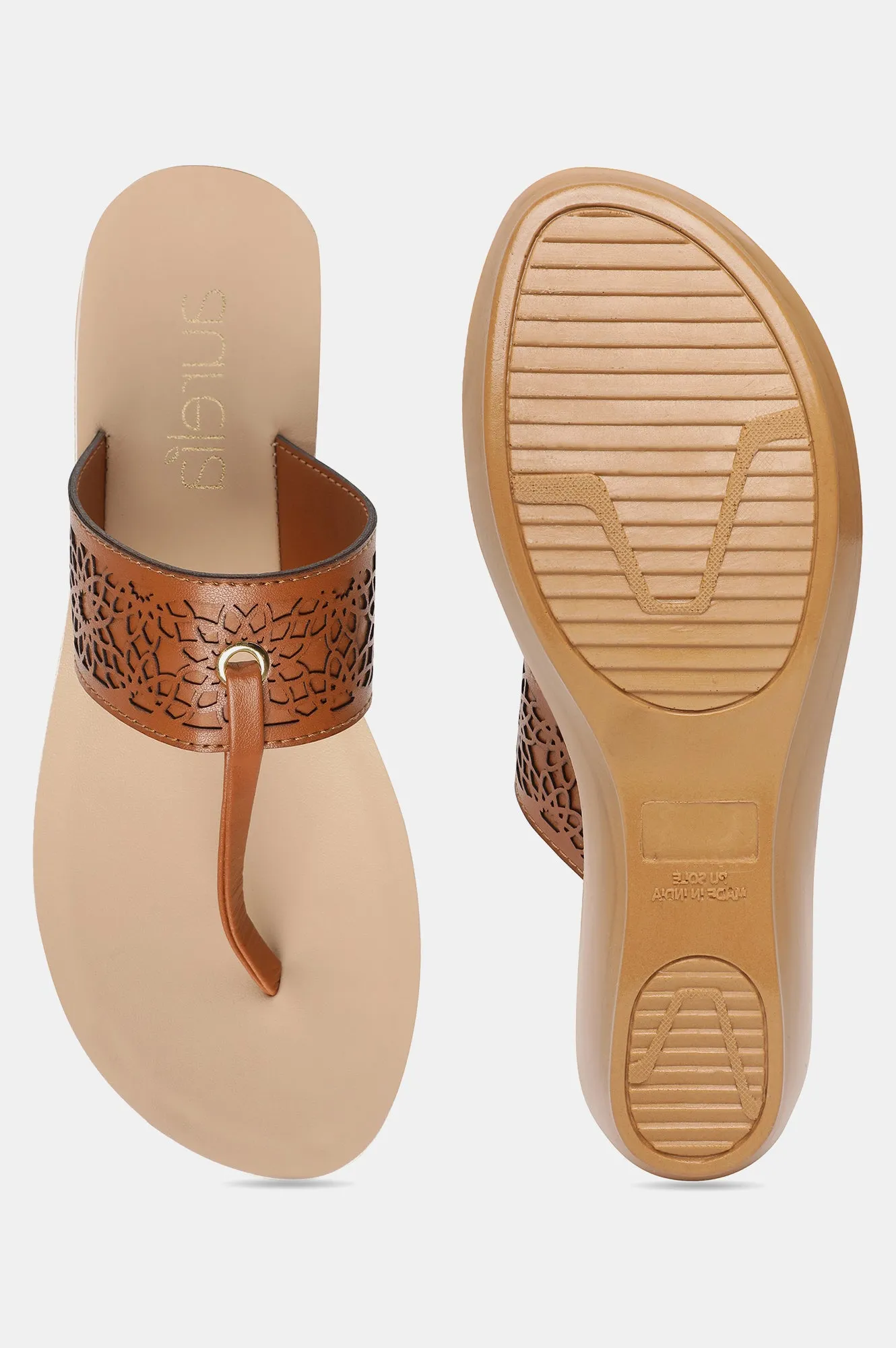 Aurelia Tan Laser Cut Almond Toe Wedge-Zcynthia