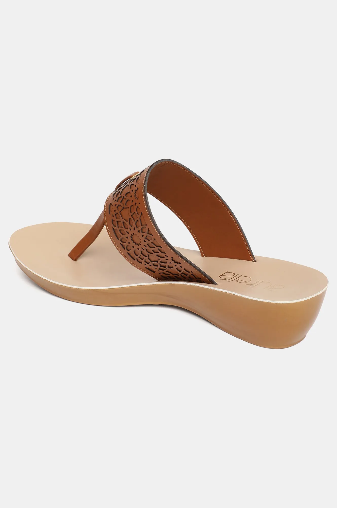 Aurelia Tan Laser Cut Almond Toe Wedge-Zcynthia