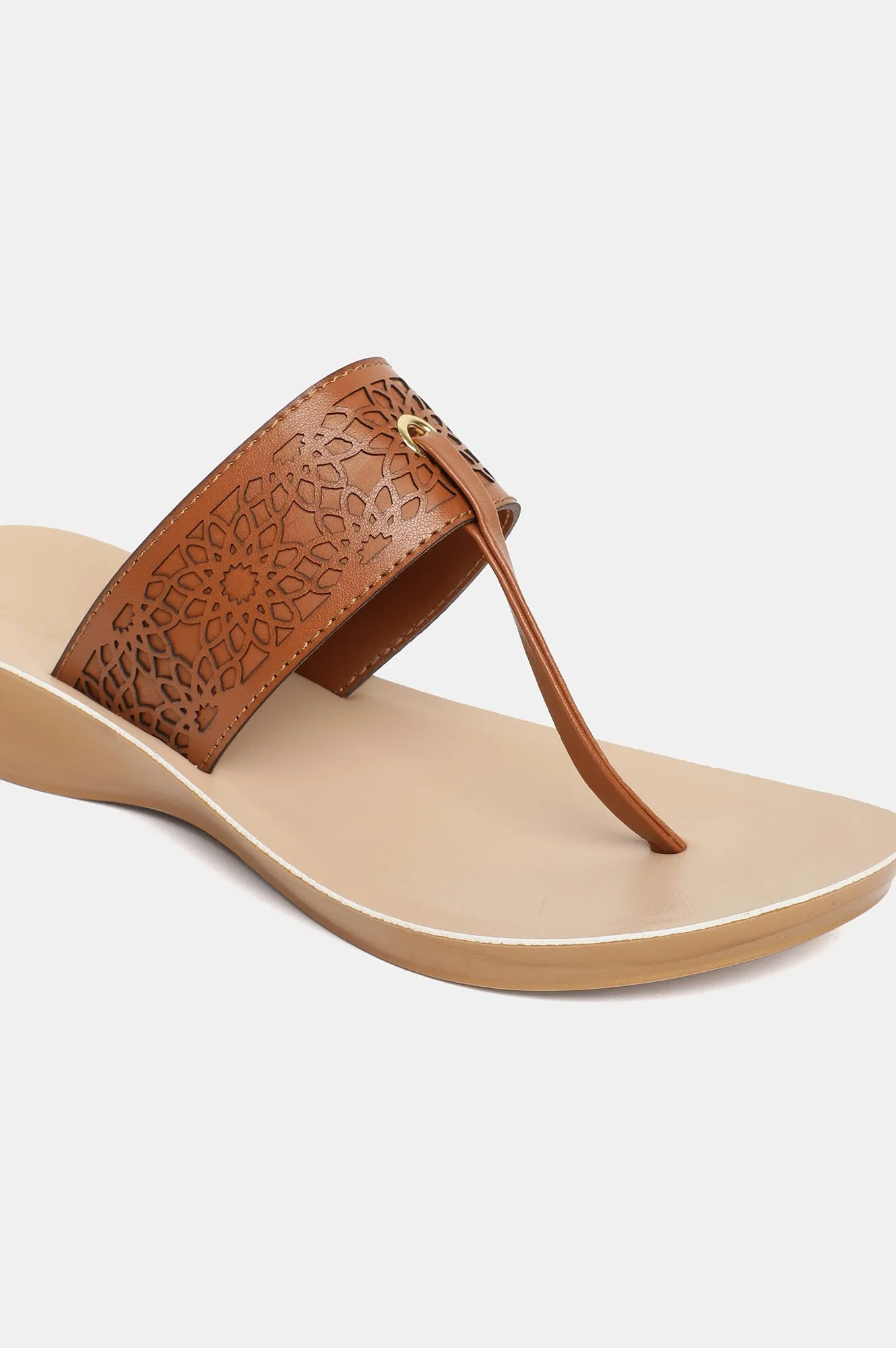 Aurelia Tan Laser Cut Almond Toe Wedge-Zcynthia