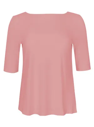 Bamboo Boat Neck Mid Sleeve Tee - Pink Clay