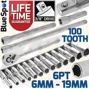 BLUESPOT 17PCS 3/8" DRIVE 6 POINT DEEP SOCKET SET 6MM - 19MM