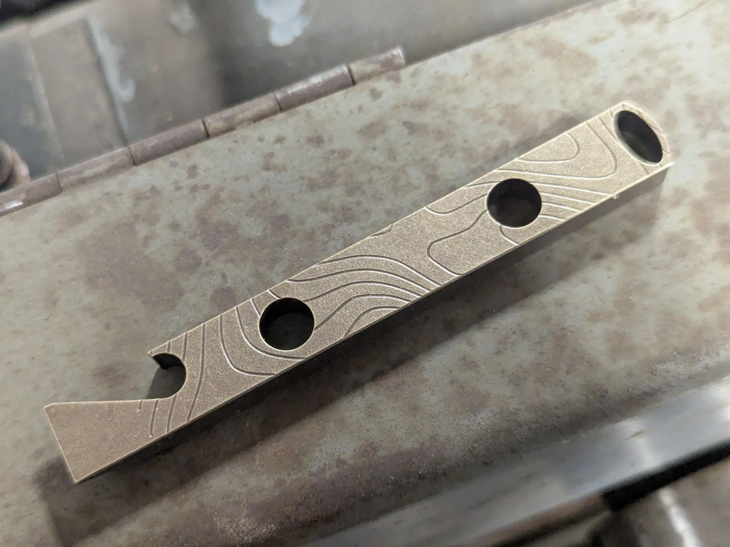 Brass Topo Pattern Pry Bar with Patina