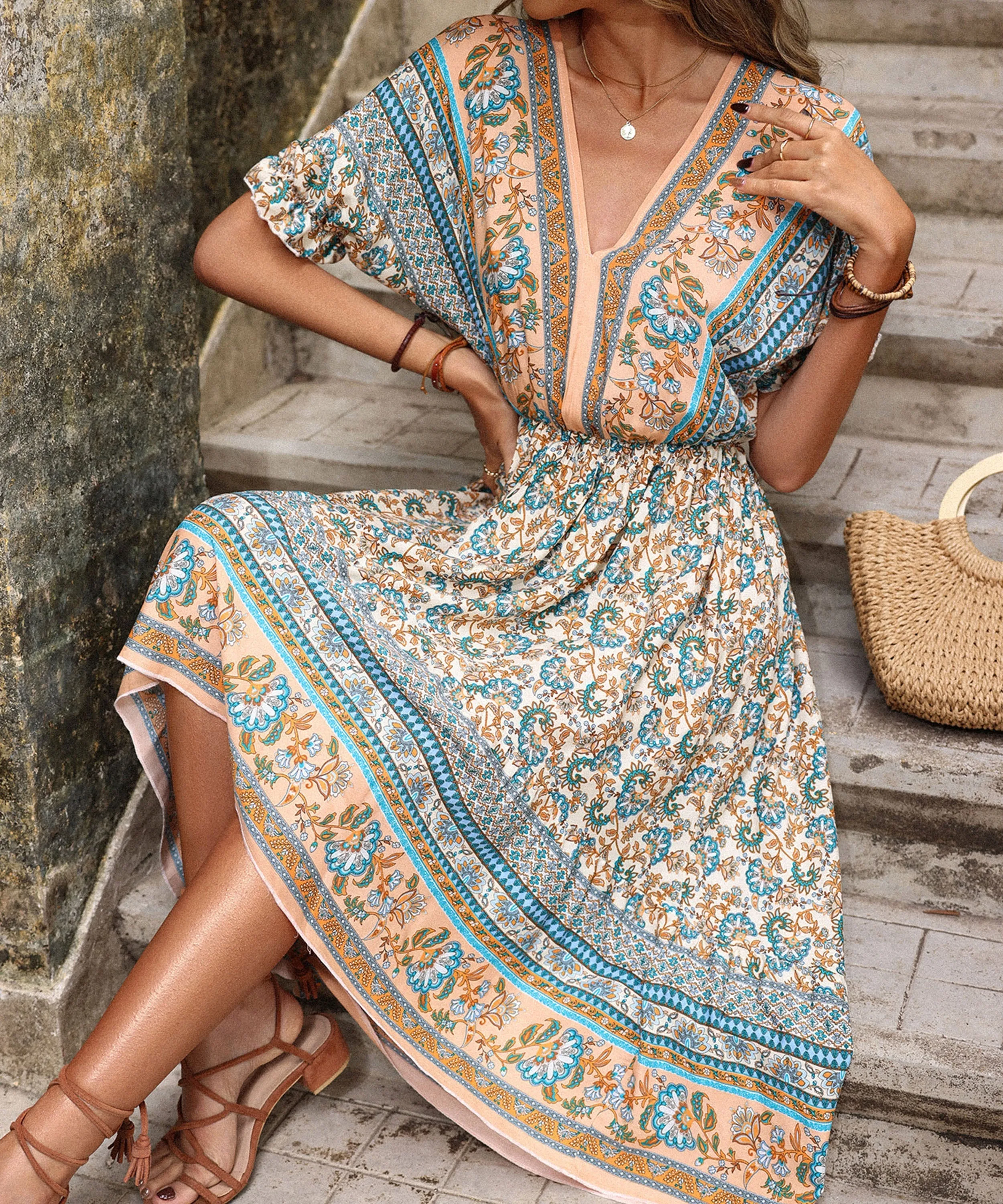 Cadena Midi Dress - Apricot