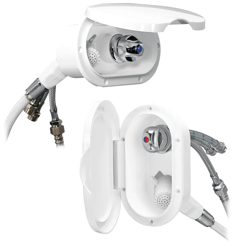 CASE W/WH.SHOWER, MIXER TAP, 3M HOSE, W/LID, WHITE