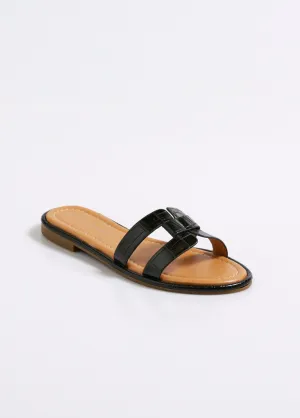 Chic crocodile-style flat mules