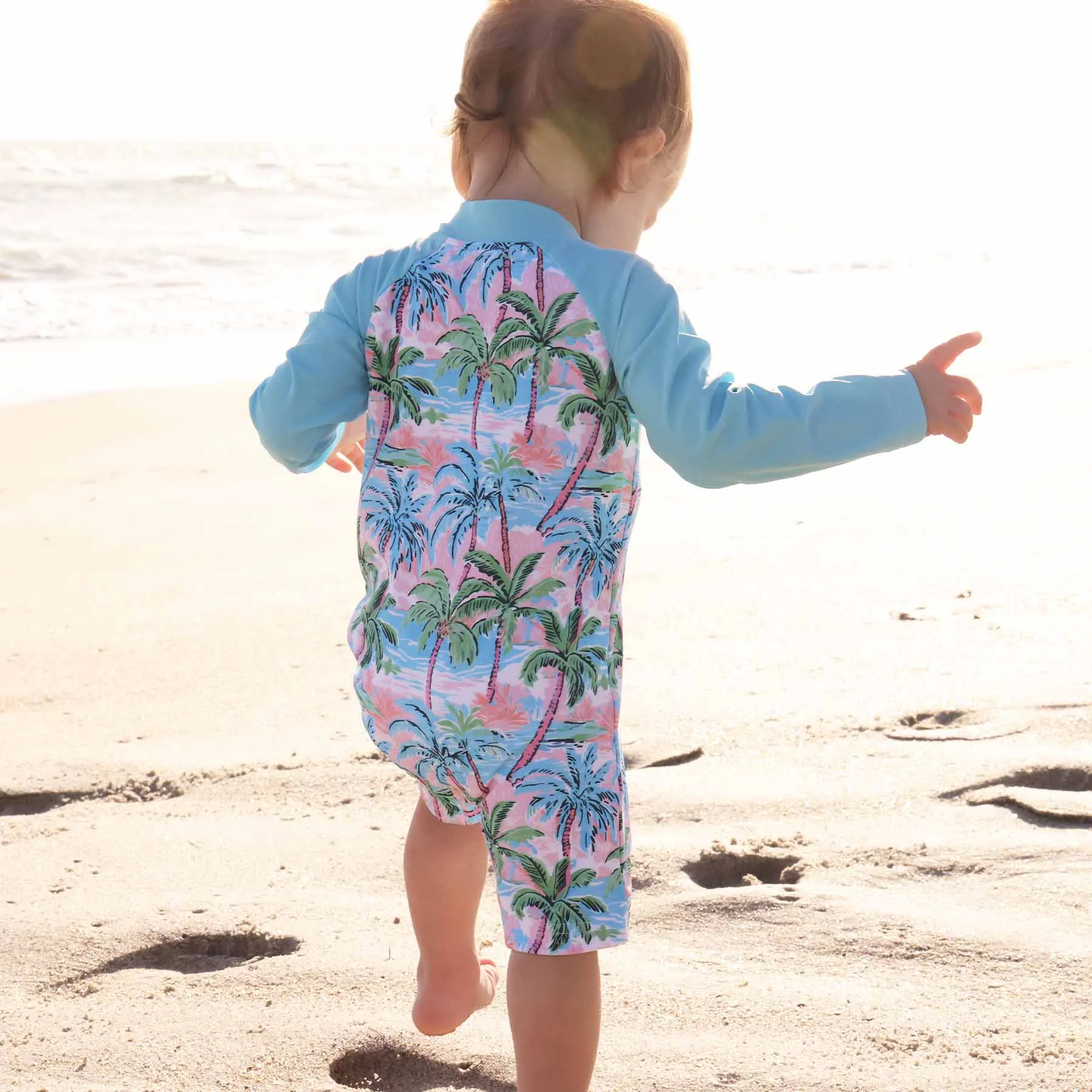 CL Long Sleeve Rashguard Romper | Pastel Palms