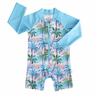 CL Long Sleeve Rashguard Romper | Pastel Palms