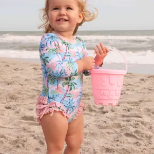 CL Long Sleeve RashGuard w/ Ruffle Bottom | Pastel Palms