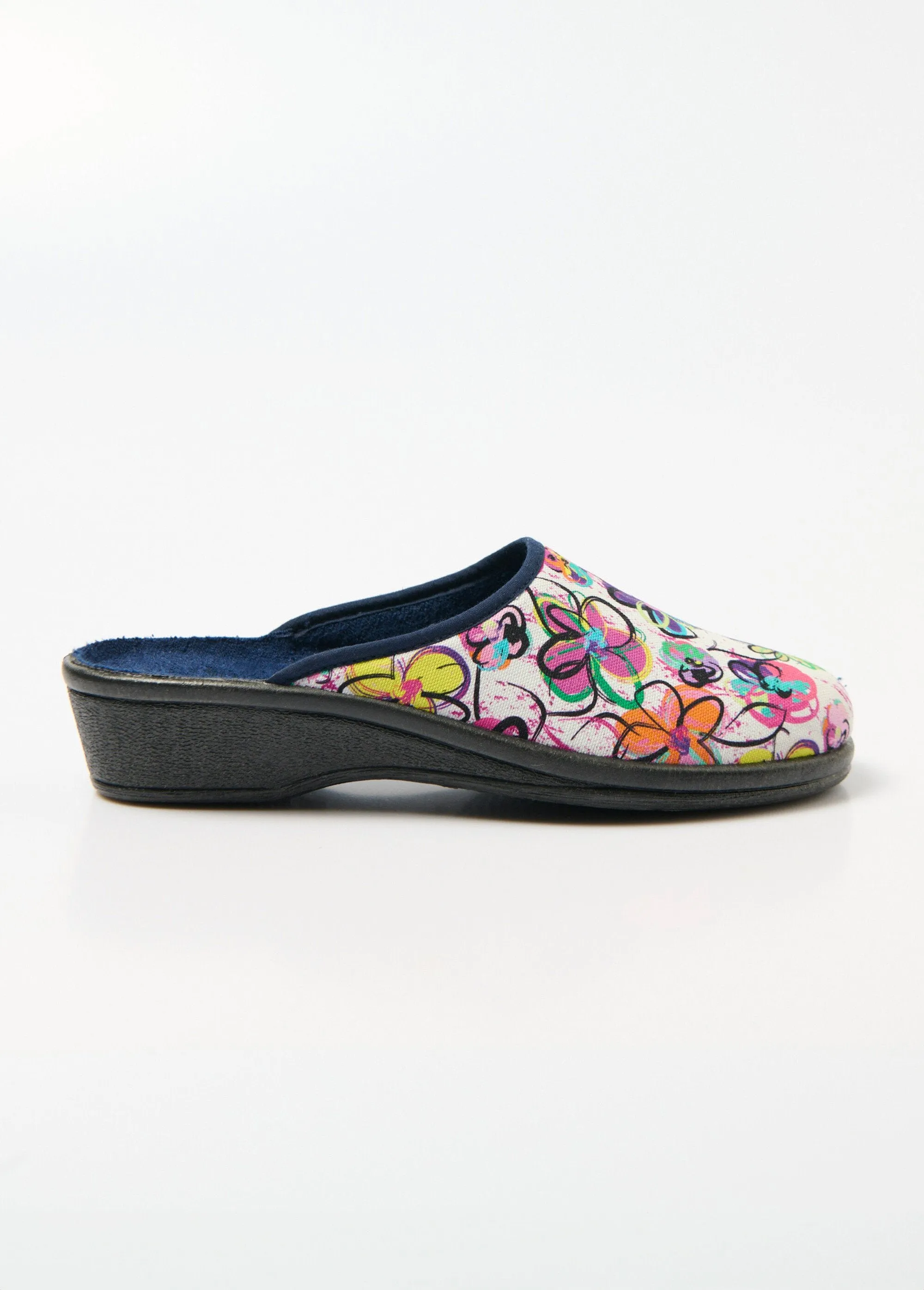 Comfort width floral mule slippers