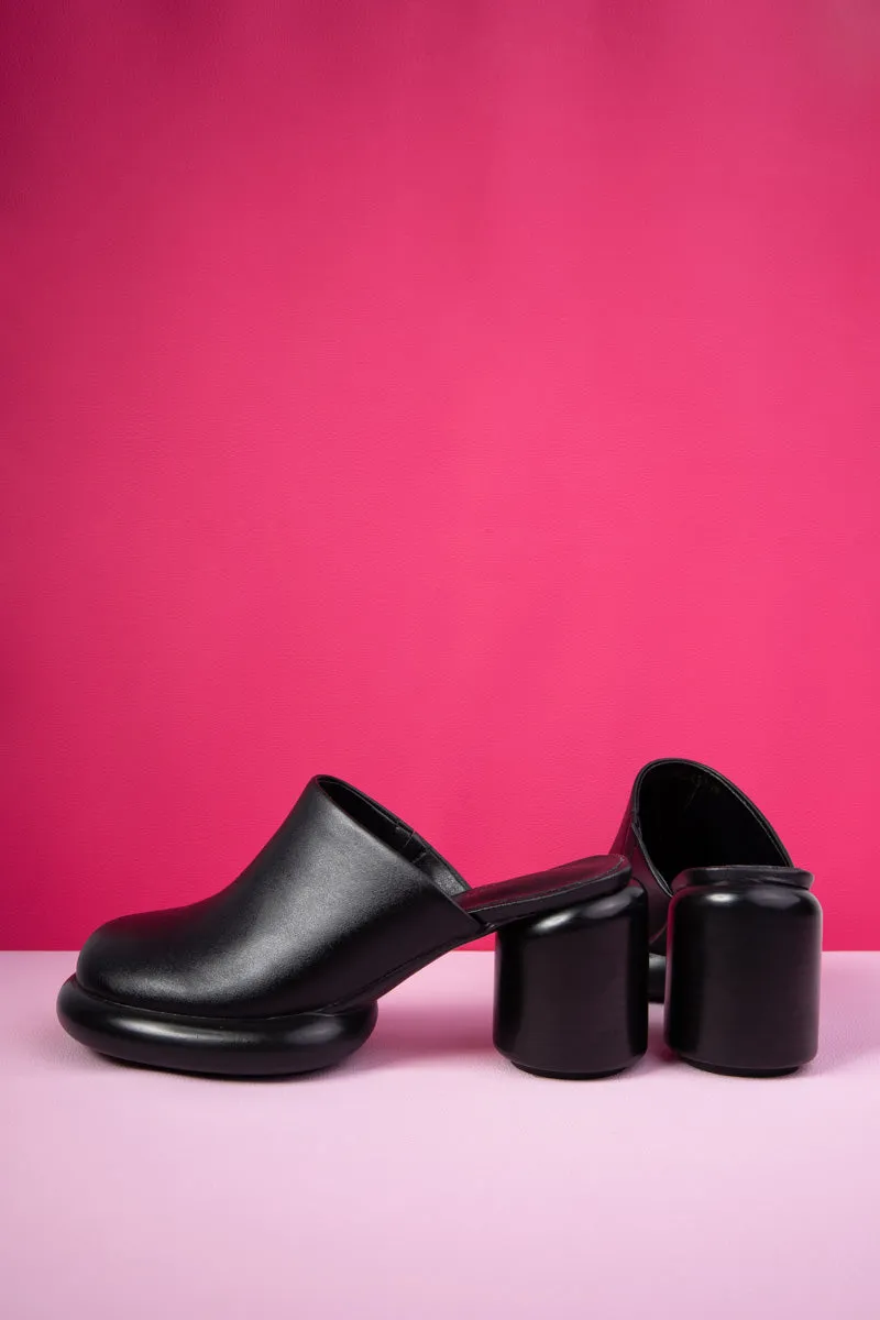 Confidential Lady Block Heel Leather Mule - Black