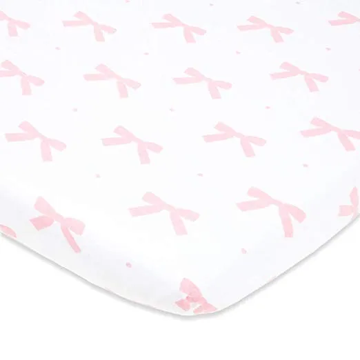 Cotton Jersey Fitted Playard Sheets, 2 Pack – Bows & Chevron