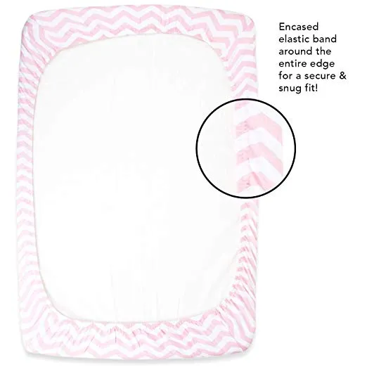 Cotton Jersey Fitted Playard Sheets, 2 Pack – Bows & Chevron