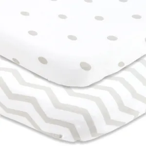 Cotton Jersey Fitted Playard Sheets, 2 Pack – Polka Dots & Chevron