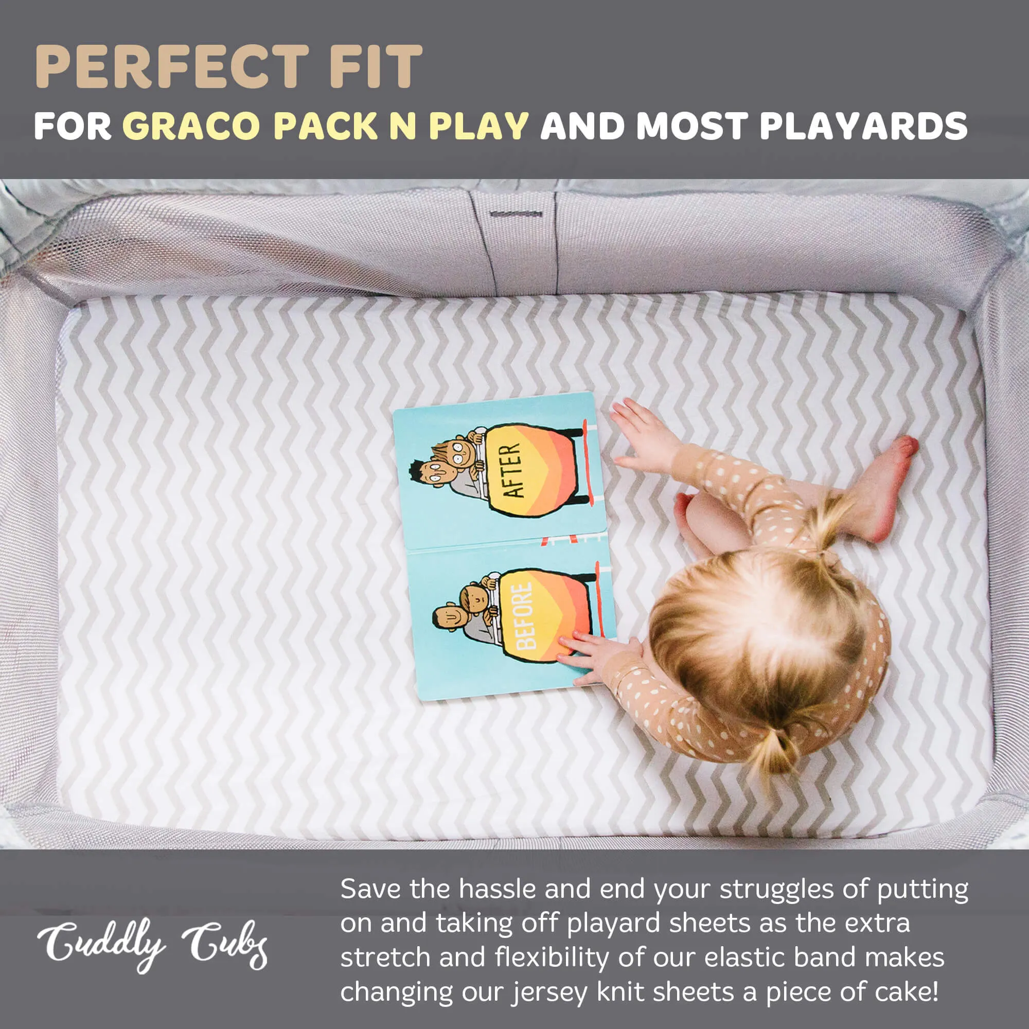 Cotton Jersey Fitted Playard Sheets, 2 Pack – Polka Dots & Chevron
