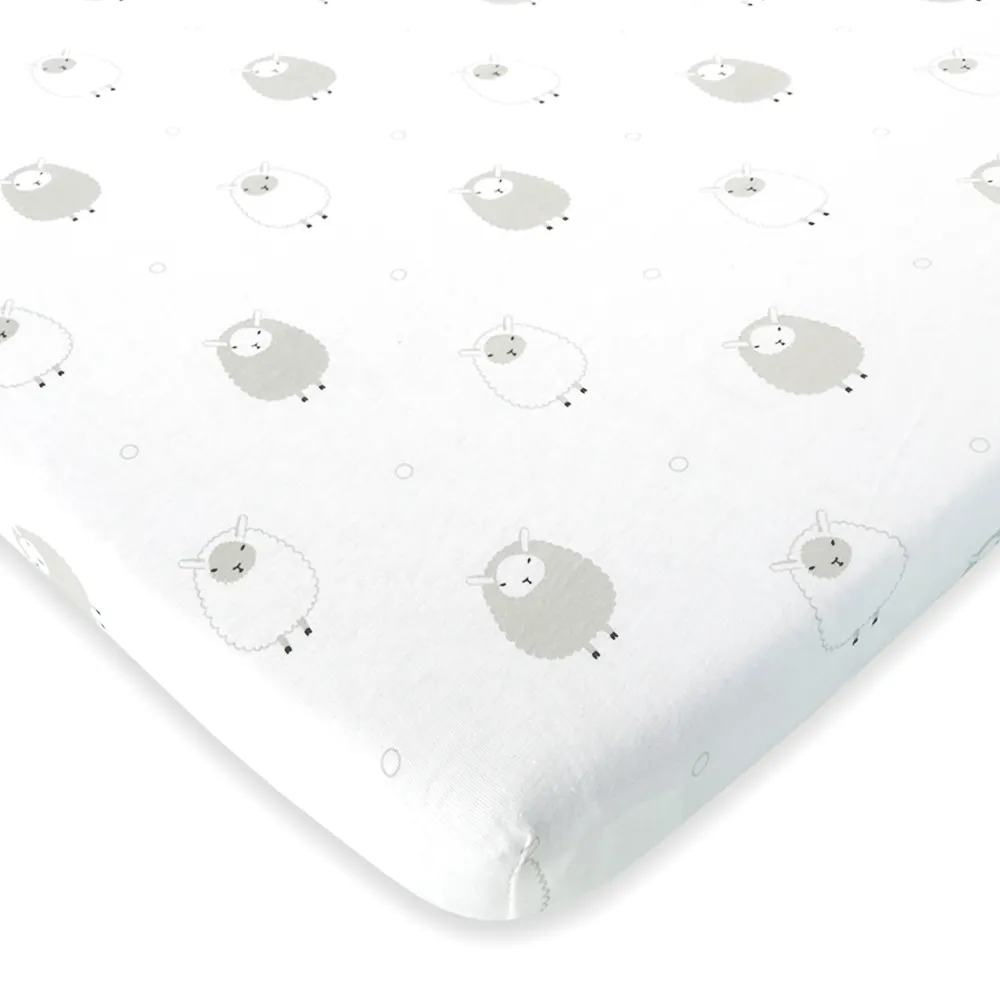 Cotton Jersey Fitted Playard Sheets, 2 Pack – Stripes & Lamb