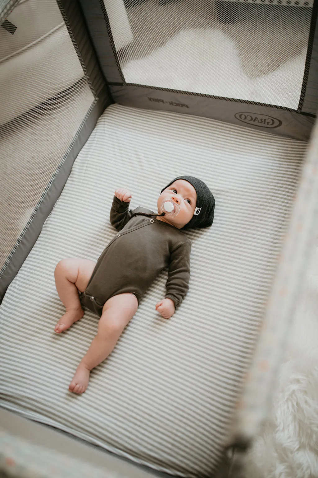 Cotton Jersey Fitted Playard Sheets, 2 Pack – Stripes & Lamb