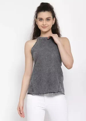 Denim Tie Neck Halter Top