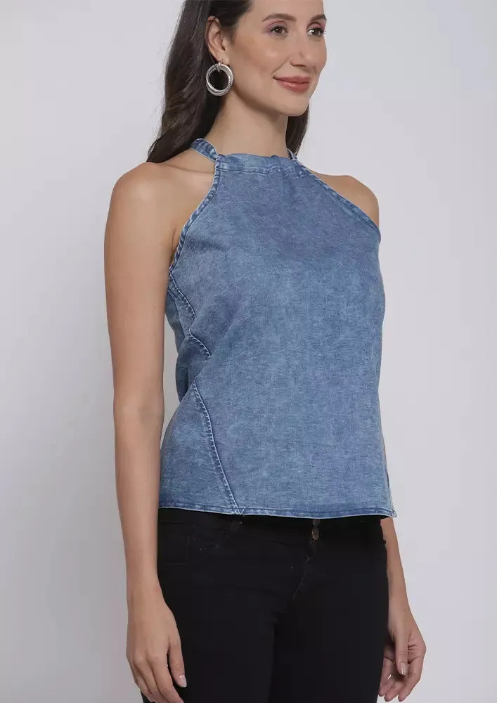 Denim Tie Neck Halter Top