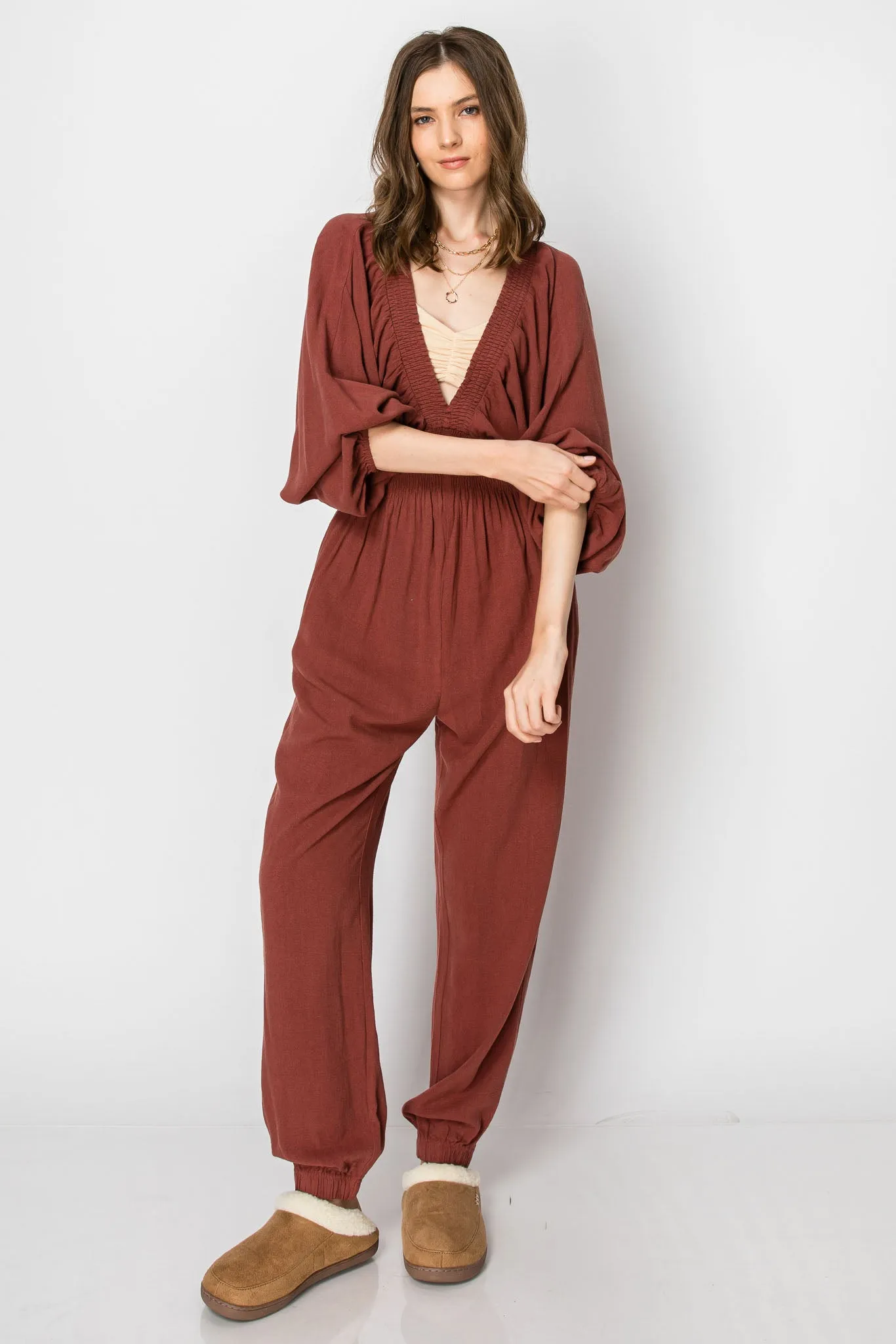 DOLMAIN SLEEVE DEEP V NECK JUMPSUIT