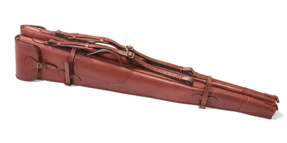 Double Tan Leather Shotgun Slip Case With Zipper Closure