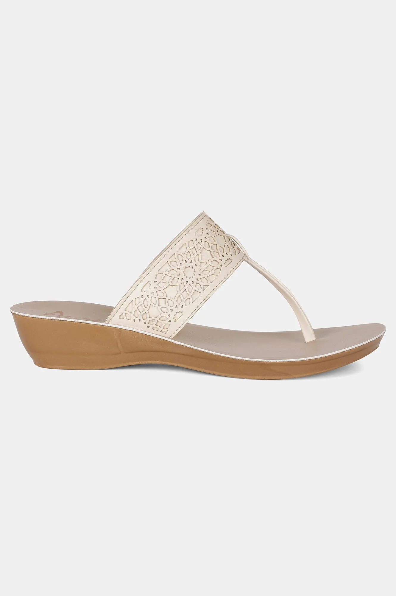 Ecru Almond Toe Laser Cut Wedge - ZCynthia