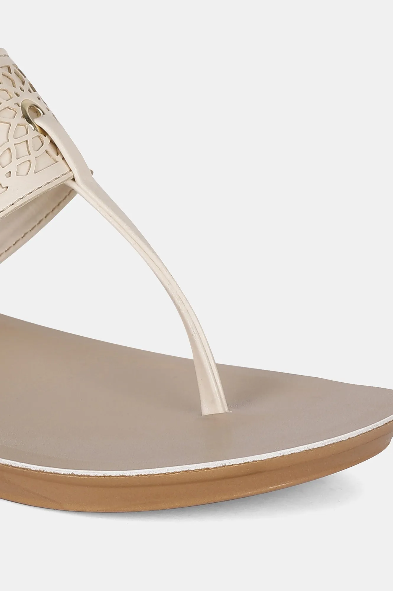 Ecru Almond Toe Laser Cut Wedge - ZCynthia