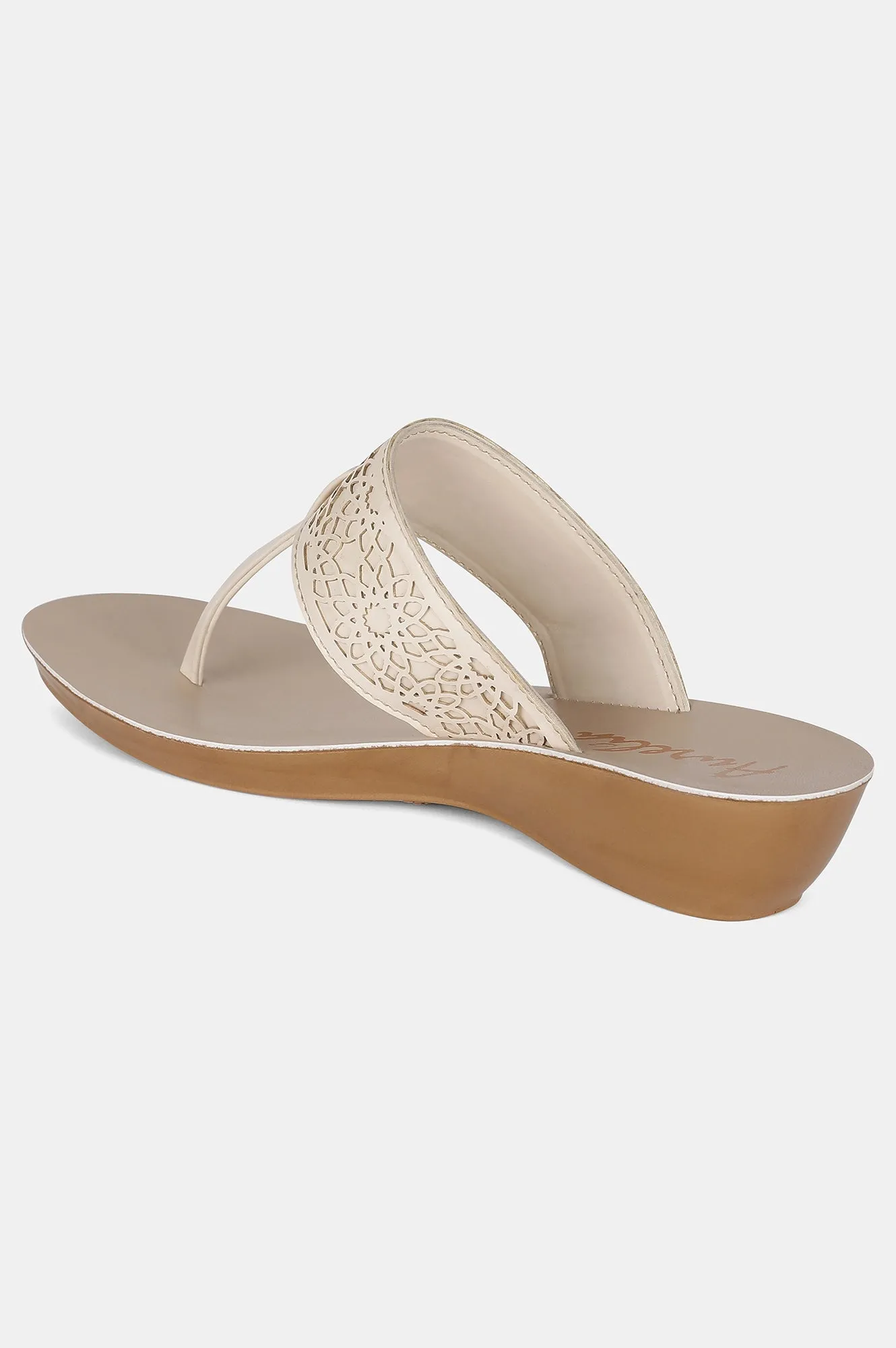 Ecru Almond Toe Laser Cut Wedge - ZCynthia